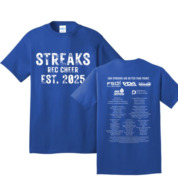 Streaks Cheerleading Unisex Adult/Youth Cotton Sponsor T-shirts Thumbnail