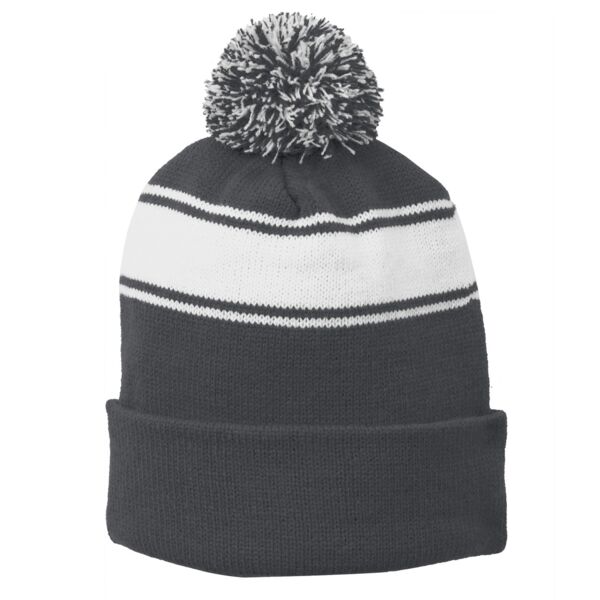 Maugham Sport-Tek® Stripe Pom Pom Beanie Thumbnail